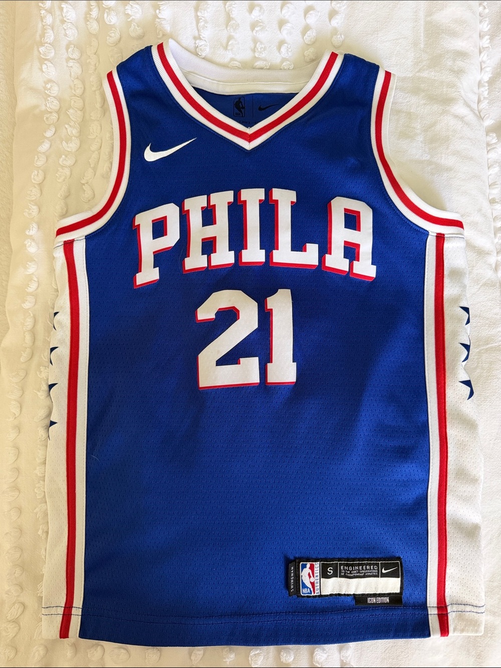 Nike Blue PHILA Basketball Jersey with White and Red Trim - #21 Embiid